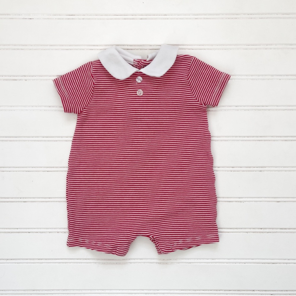 EDGEHILL COLLECTION EUC Boys Striped Peter Pan Collar Romper